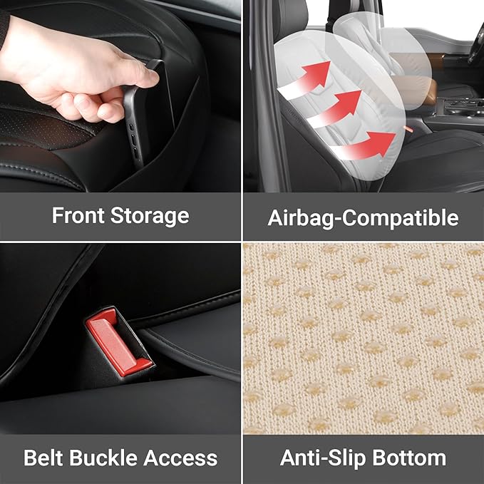 Coverland Custom Fit Car Seat Covers for Car Compatible with [2006-2020 Ford Fusion, 2016-2026 Toyota Prius] Premium Waterproof Non-Slip Interior Seat Protector [Full Set Black - Size Chart X68]