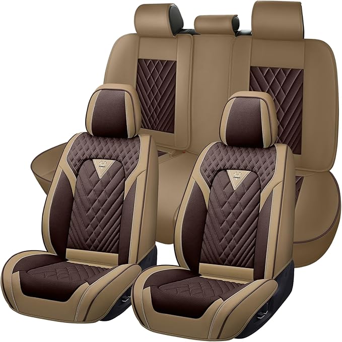 Truck Seat Covers for GMC Sierra 2500 2007-2026, Waterproof Premium Leather Full Coverage Car Seat Cover, Muscle Sport Style Auto Interior Seat Cover Sets (Full Set/Brown Coffee)