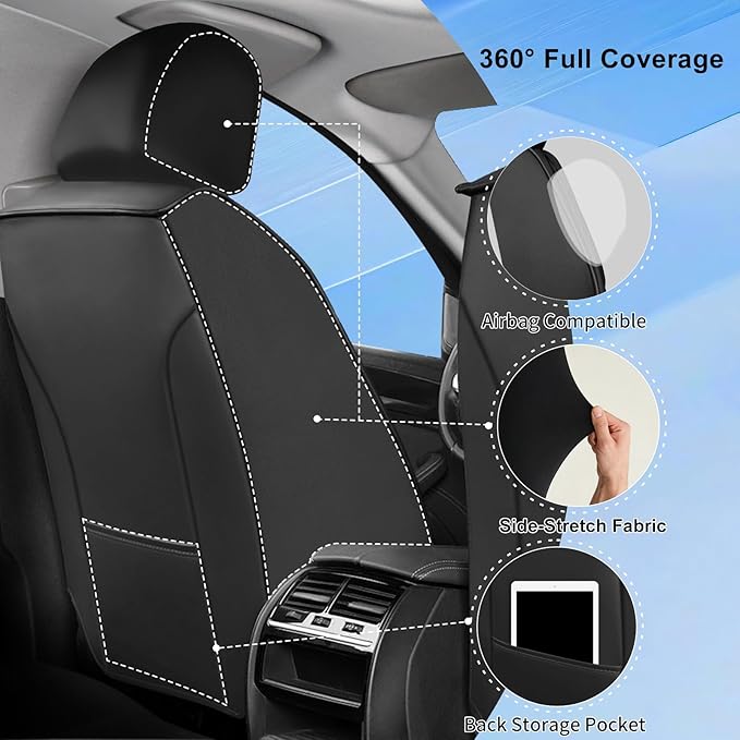Fit RAV4 Car Seat Covers for Select Toyota RAV 4 2013-2026 /RAV4 Hybrid - Premium Full Coverage Leather, Waterproof & All Weather Seat Cushion Protector, Full Set, Black