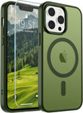 SUPFINE Magnetic for iPhone 12 Pro Max Case(Compatible with MagSafe)(Military Grade Drop Protection) Slim Translucent Matte Shockproof with Anti-Fingerprint Phone Case,Cangling Green