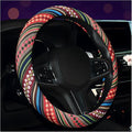 Boho Steering Wheel Cover, 15.0"×15.0" Anti-Slip Baja Blanket Ethnic Steering Wheel Protector, Breathable Flax Cloth Elastic Bohemian Steering Wheel Cover, Car Accessories (Style F)