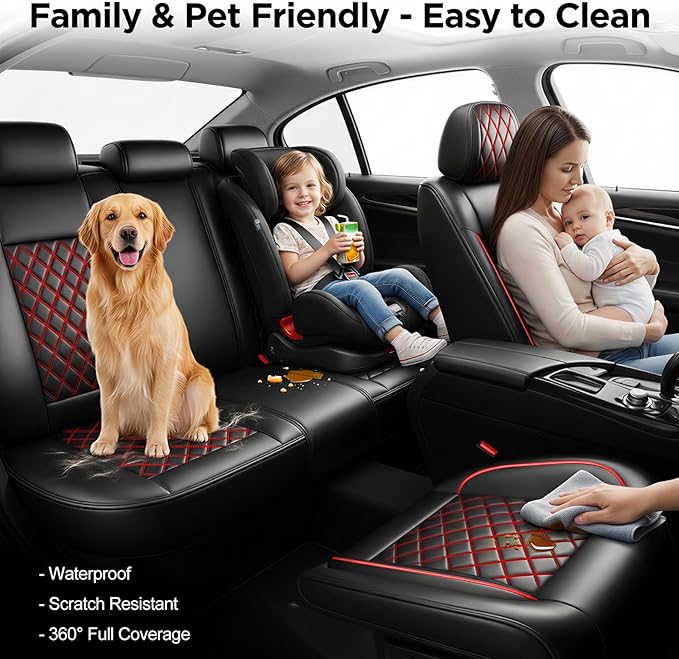 Fit RLX Car Seat Covers for Acura RLX 2013-2020 - Premium Leather, Waterproof, All-Weather, Airbag Compatible, Anti-Slip, Breathable, Easy Install, Seat Protectors, Full Set, Redline
