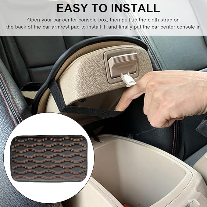 Car Center Console Cushion Pad, 12.48×7.40 Inches Waterproof Car Armrest Seat Box Cover, Comfortable PU Leather Vehicle Armrest Cover Protector, Car Decor Interior Accessories (Black＋Orange)