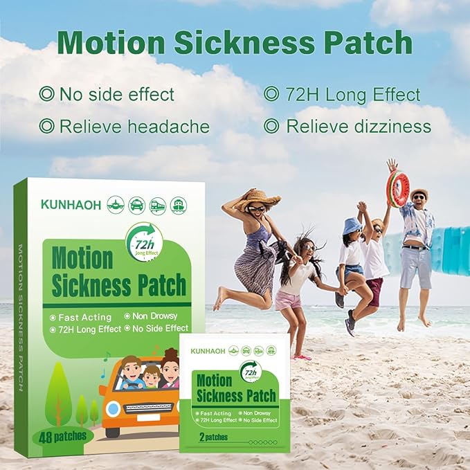 (2026 New) Motion Sickness Patches Non-Drowsy, 100% Natural Motion Sickness Patch(Efficient– Lasts 72 Hours)-for Car Airplane Ship Altitude Sickness(Travel Essentials)-for Adults and Kids(48 Count)