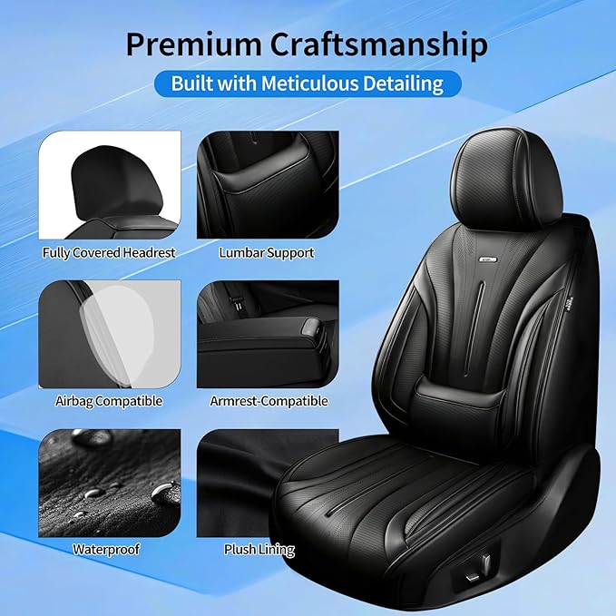 Fit Trax Car Seat Covers (Front Pair) for Chevrolet/Chevy Trax 2015-2026 - Luxury Full Coverage Leather, Waterproof & All Weather Seat Cushion Protector, Airbag Compatible, Black