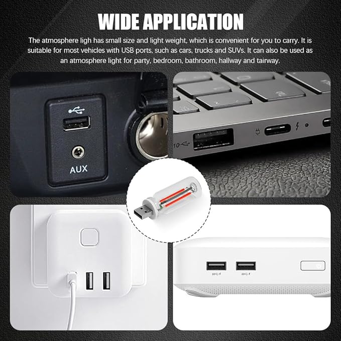 USB LED Car Interior Atmosphere Light, Auto Interior Lights, Plug-in USB Automotive Light, Universal Portable Auto Ambient Lighting Kit Car Accessories for Cars, Bedroom, Hallway (Red)