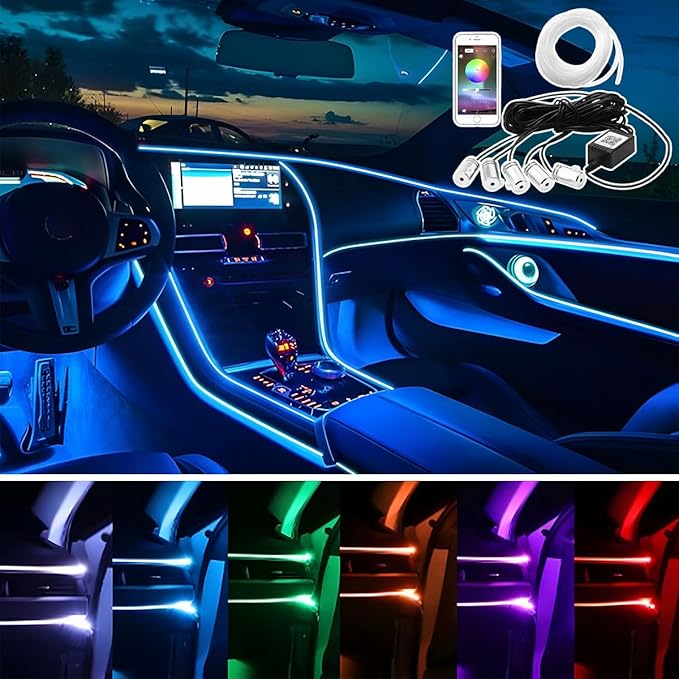 Zpana Car LED Interior Strip Light with APP Control, 16 Million Colors 5-in-1 RGB Sound Active Ambient Light with 236" Fiber Optic, Auto Inside Atmosphere Neon Light Strip, Universal for Vehicles
