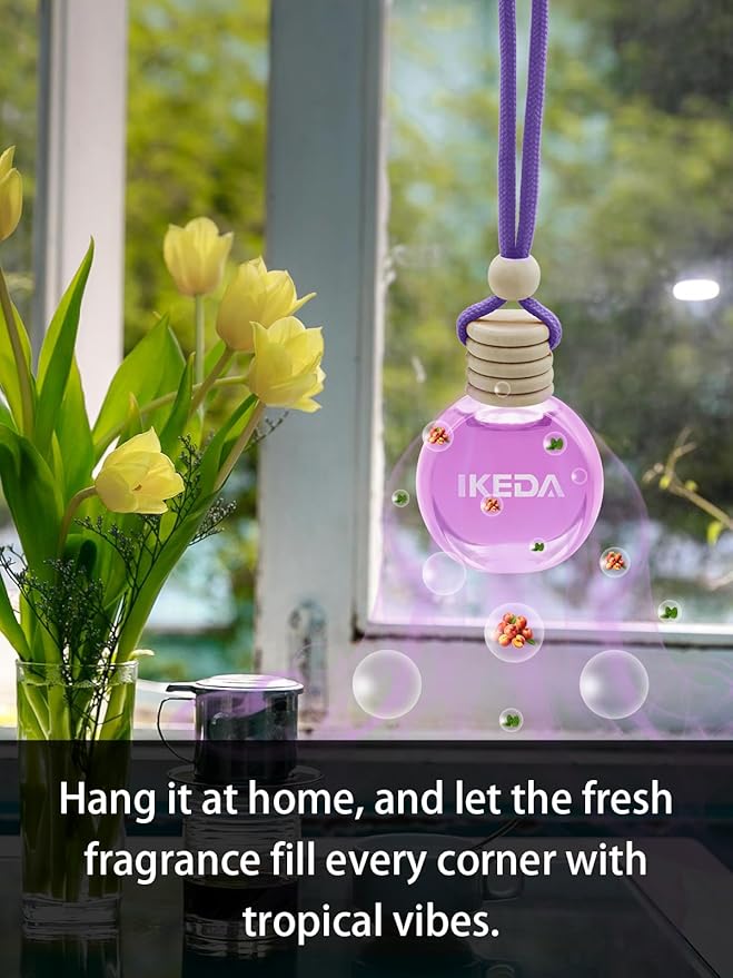 Ikeda Car Air Freshener: Hanging Car Smell Air Freshener | 10ml Hanging Car Perfume | Long Lasting Fragrance | Strong Scents Diffuser for Auto Home (White Peach)