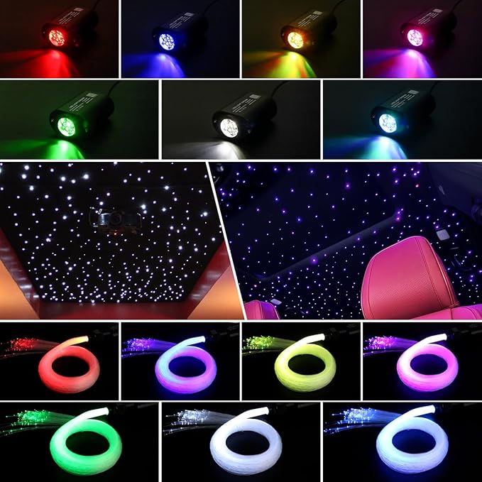 AKEPO 6W Mini Size Twinkle 200pcs Starlight Headliner Fiber Optic Lights Kit, 0.03in 6.5ft/2m Optical Fiber Music Activated APP Control Star Ceiling Light Kit for Car Home