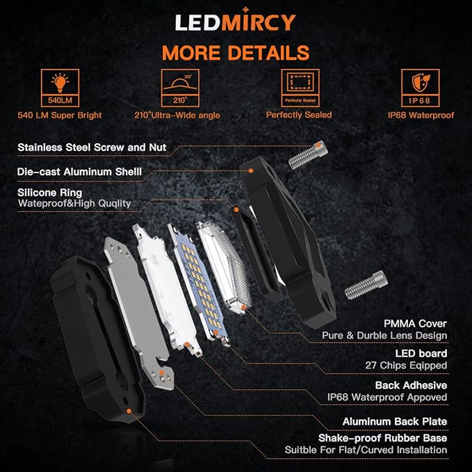 LEDMIRCY Pure White Rock Lights Kit with Switch Wire Harness 12PCS LED Rock Lights White for Off Road Trucks ATV UTV SUV RZR Underglow Trail Rig Light High Power Under Body Waterproof Shockproof