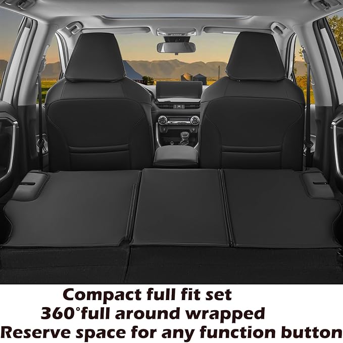 HKZ Fit RAV4 Hybrid Car Seat Covers Set for 2019 2020 2021 2022 2023 2024 2025 Toyota RAV4 Hybrid Model Only LE,XLE,Limited,Woodland Edition,XLE Premium- 5 Seats Full Set Leather(Black)
