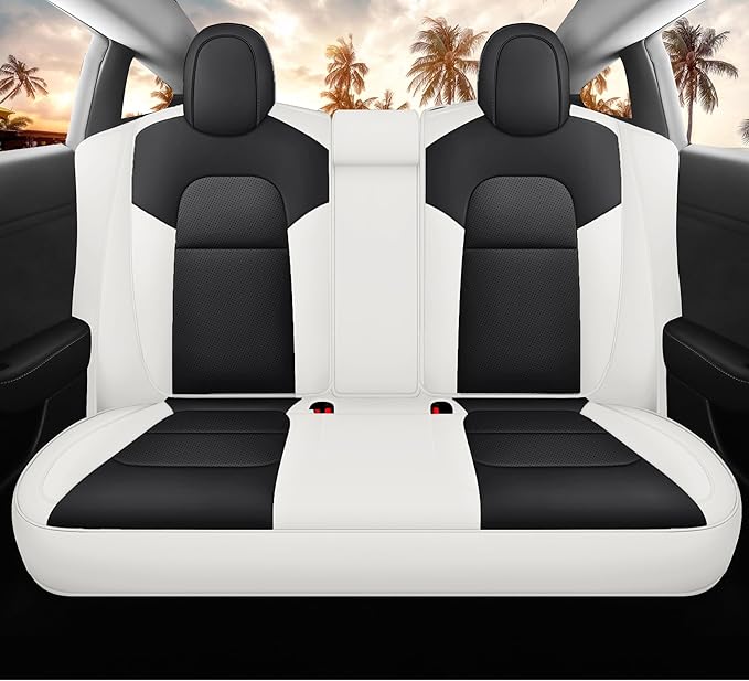Car Seat Cover for Tesla Mdel 3 2017-2023 Custom Fit Tesla Seat Cover Full Set Leather Car Interior Seat Airbag Compatible Cushion Cover (White+Black-Model 3)