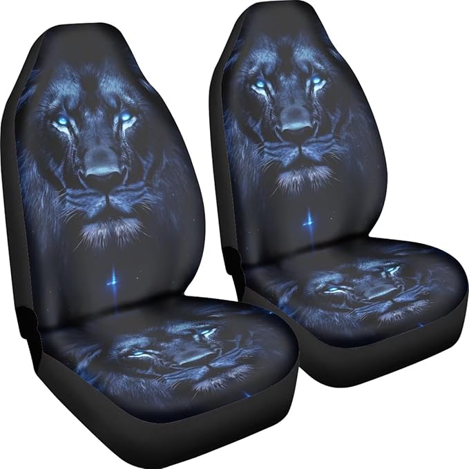 Cool Lion Print Car Front Seat Cover Set of 2, Auto Bucket Seats Protector Universal Car Accessories Interior Decor for Women Men