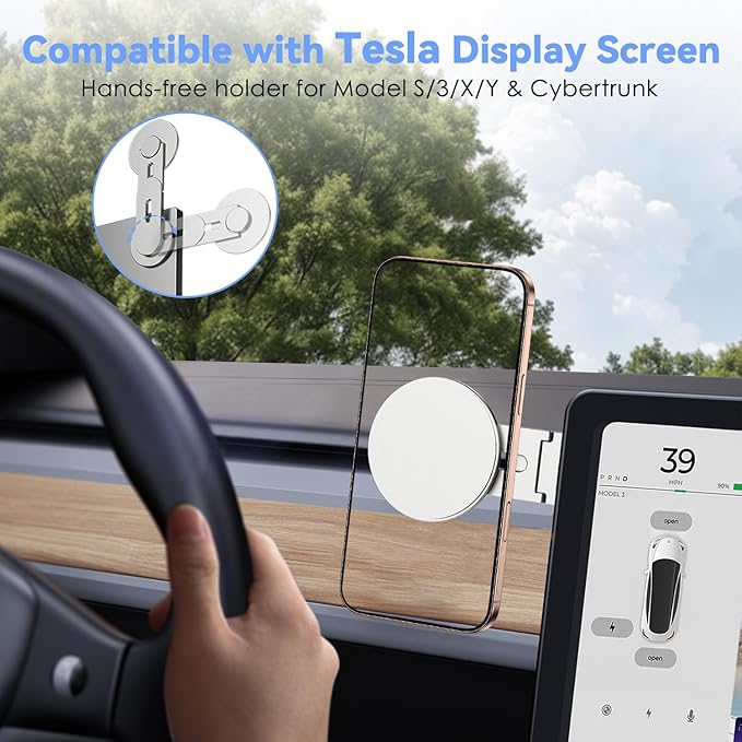 CloudValley Magnetic Laptop Phone Holder, 360° Rotating Mount Compatible with iPhone MagSafe and All Phones, MacBook, PC Monitor, Screen Stand for Tesla, Portable Accessory, Silver