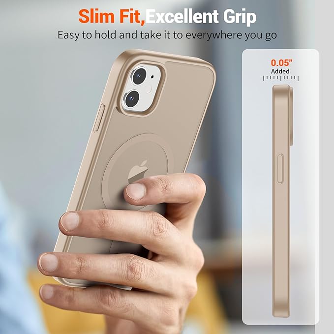 SUPFINE Magnetic for iPhone 12 Mini Case & iPhone 13 Mini Case with Screen Protector (Compatible with MagSafe) (Military Grade Drop Protection) Translucent Matte Shockproof Phone Cover,Desert Gold