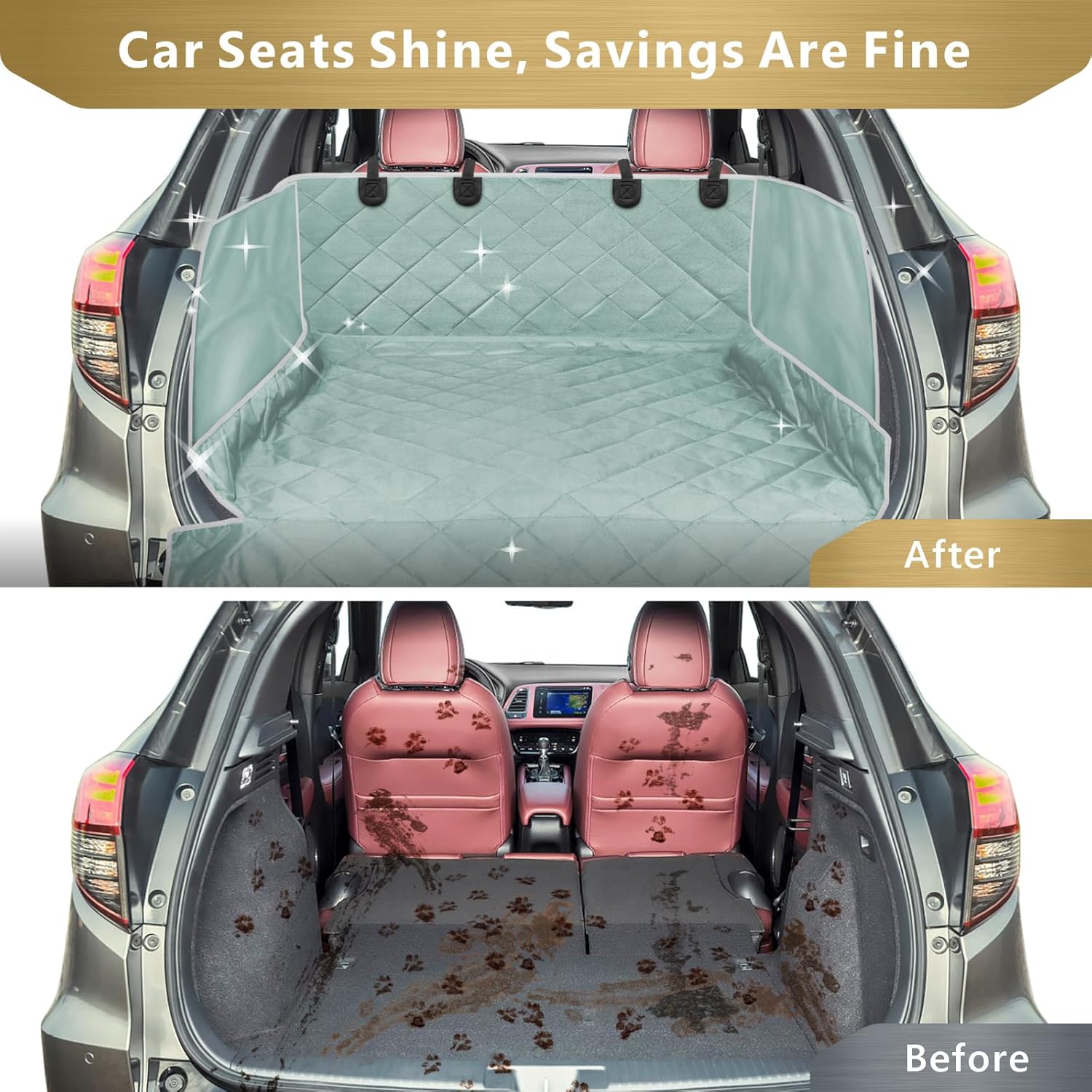 F-color SUV Cargo Liner for Dogs - Waterproof Pet Cargo Liner with Side Flaps, Comfort Dog Cargo Cover with Bumper Flap, Scrachproof Non-Slip Large Size Universal Fit SUVs Sedans Trunks Vans, Grey