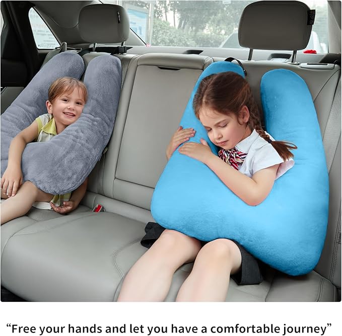Travel Pillow, Car Pillow for Kids, Car Sleeping Pillow for Adults, Travel Pillow for Kids with Adjustable Strap, Support Head and Neck on Road Trips, Car Travel Essentials,Grey