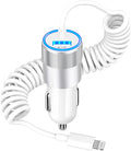 [Apple MFi Certified] iPhone Fast Car Charger, Caiinei 4.8A Dual USB Power Car Charger Fast Charging Cigarette Lighter+6FT Coiled Lightning Cable for iPhone 14 13 12 11 Pro Max XS Mini XR X 8 SE iPad