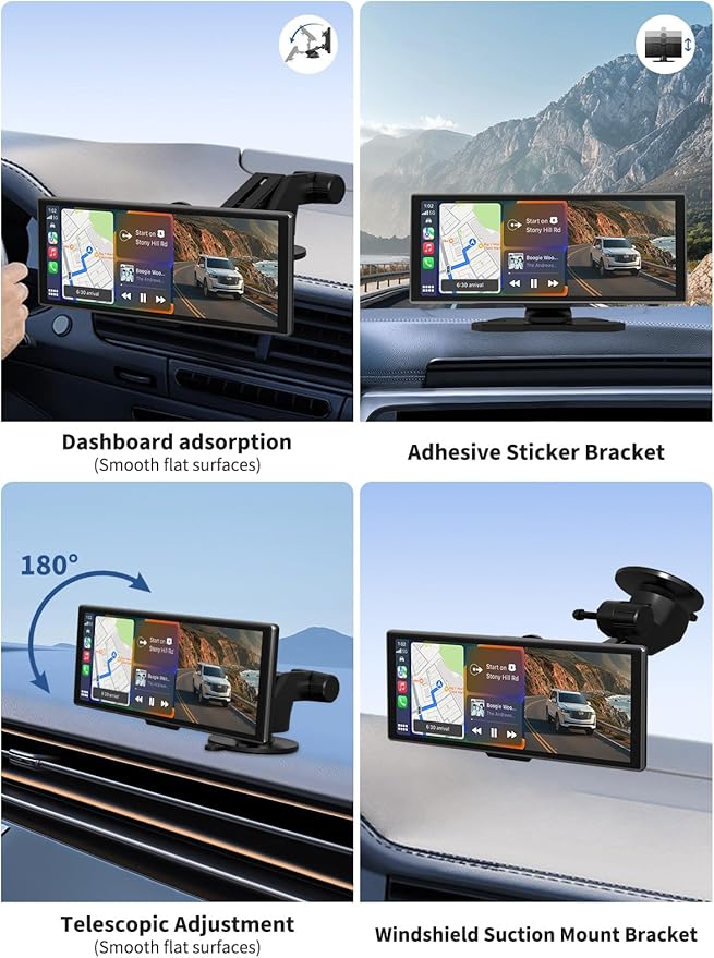 Largest Portable 11.26'' Wireless CarPlay/Android Auto Screen with 2.5D 1920x720 HD Display, Built-in DVR, 4K Front + 1080P Rear Camera, Car Screen,Easy Install Dash Cam,GPS Navigation,Voice Control