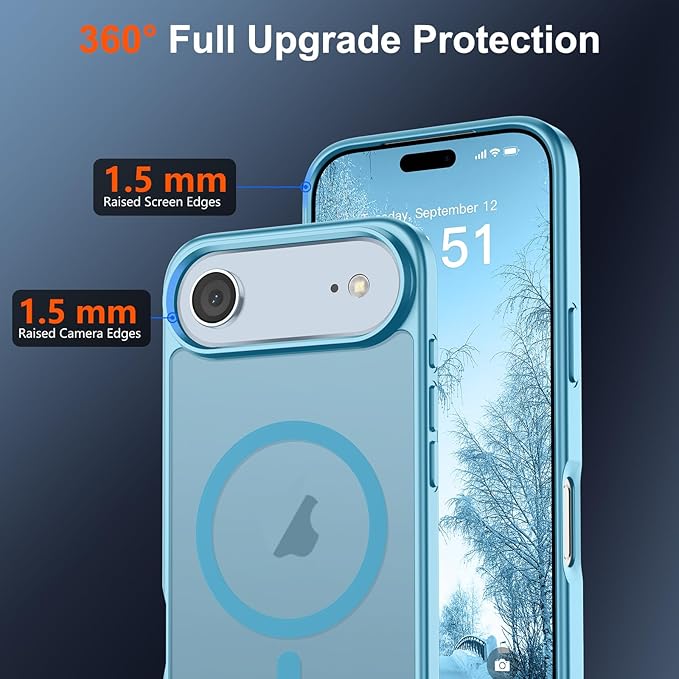 SUPFINE Magnetic for iPhone Air Case (Compatible with MagSafe)(Military Grade Drop Protection) Slim Translucent Matte Shockproof with Anti-Fingerprint Phone Cover for 17 Air,Light Blue