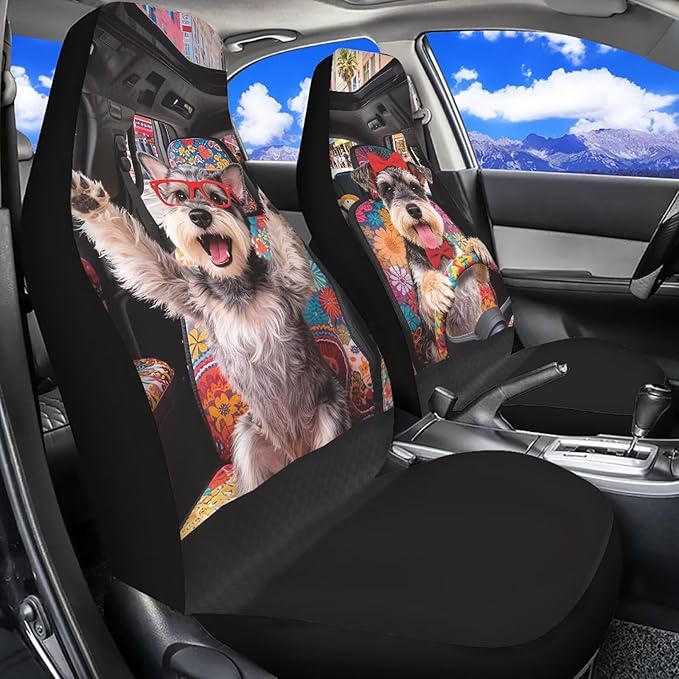 Schnauzer Front Car Seat Cover Comfortable Cute Automobile Front Seat Covers Stretch Polyester Fabric Cover Easy to Install and Clean Universal Fit for Cars SUV Sedans