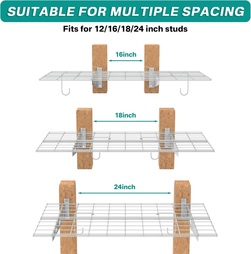 EVERHANGER Wall Mounted Garage Shelves, 2 x 4 ft Metal Storage Shelves, Heavy Duty Wall Shelving with Hooks, Holds Up to 220 Lbs, White