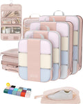OlarHike 8 Set Compression Packing Cubes for Travel Gifts Mom Women,Luggage Clothes Organizer for Travelers,Airplane/Cruise/Car/Train Travel Essentials,Compressible Expandable Saver Space Bags(Beige)