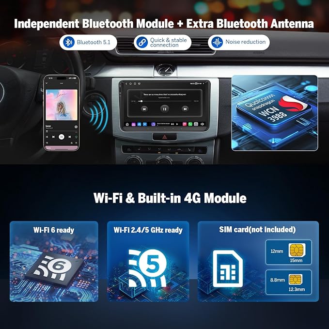 Eonon 8GB+128GB Car Audio for Volkawagen VW Jetta 2006-2015,Golf MK6 MK5,Tiguan 2008-2016,Passat 2005-2014,CarPlay/Android Auto,Touch Screen Car Stereo Opt+Coax Output,DSP,Bluetooth, 5G LTE-VWX6S-PRO
