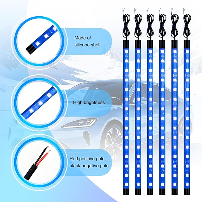 Motorcycle RGB LED Light Kit, 6PCS DC 12V Waterproof Motorbike Underglow Strip Lights Kit, Golf Cart Exterior Ground Effect Atmosphere Lamp, Universal for SUV RV Truck (Blue)