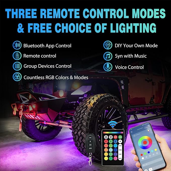 Nilight RGBW LED Rock Lights Kit, 6 Pods 22LED Wide Angle Remote & Bluetooth App Dual Control with Music Modes Multicolor Underglow Neon Wheel Well Light Fit for ATV UTV SUV Offroad Truck RZR Boat