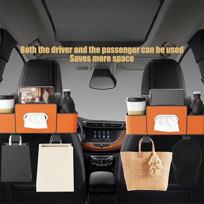 Car Organizers and Storage Box Behind Seat, Large Car Seat Back Organizer for Hold Phone, Drinks, Handbag, Universal Fit for Suv/Sedan (Orange, 1pcs)