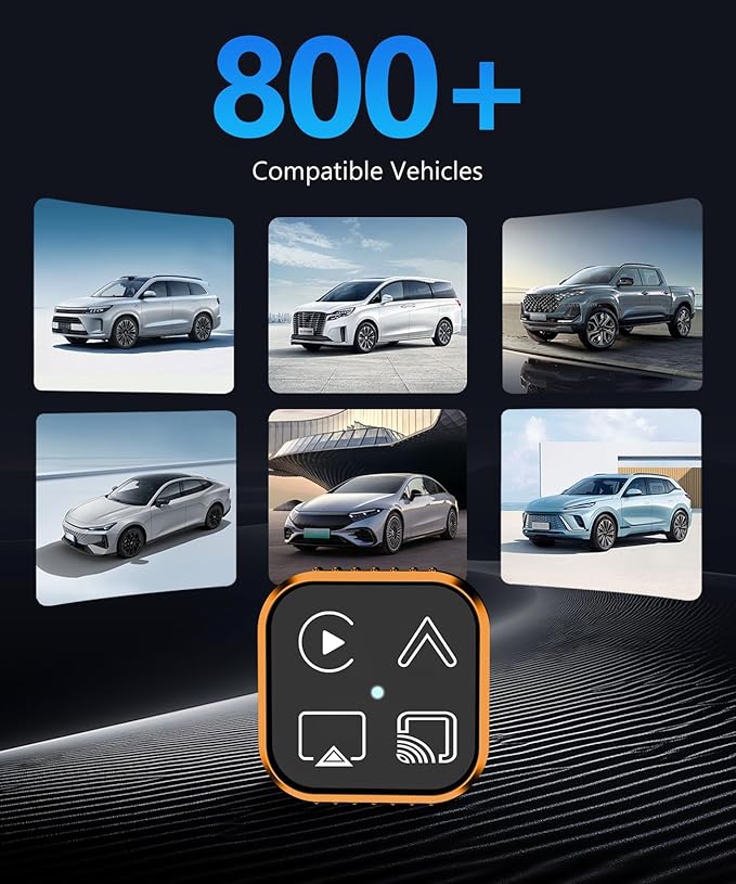 2026 4 in 1 Mini Wireless CarPlay Android Auto Adapter, Support AirPlay MirrorLink, Convert Wired to Wireless, Auto Connect for Daily Commute, Plug and Play Dongle (Orange)
