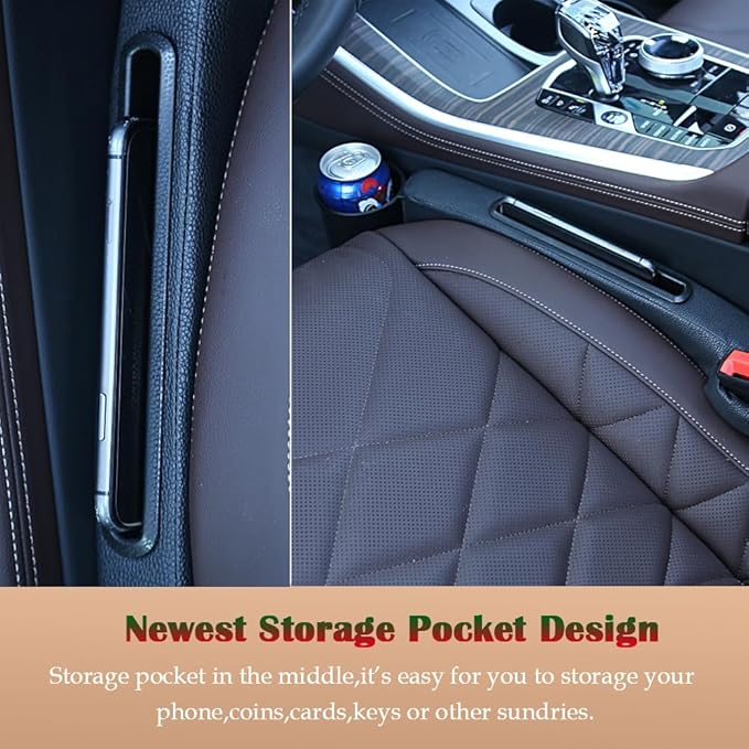 Advanced 3-in-1 Car Seat Gap Filler Organizer 2 Packs, PU Leather Console Side Storage Pad with Removable Cupholder, Anti-Slip Blocker for Phone Coins Keys
