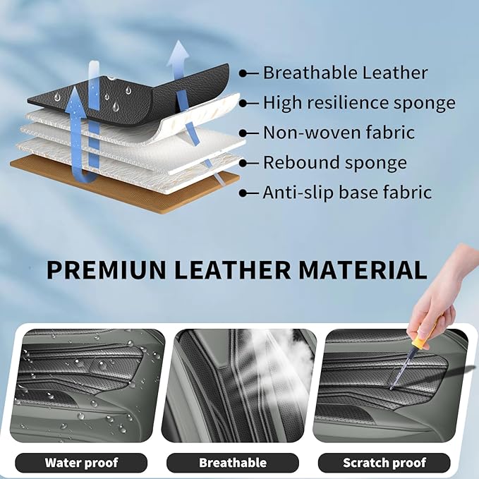 Fit Sonata Car Seat Covers Premium Leather for Hyundai Sonata 2007-2025 2026. Waterproof， Breathable, Scratch-Resistant & All-Weather Seat Cushion Protector（Full Set,Gray&Black