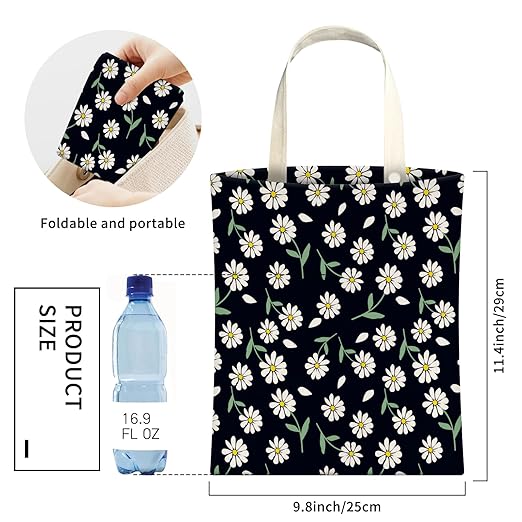 Cute Car Trash Can, Hanging Canvas Car Back Seat Organizer and Storage Bag, Funny Car Trash Bag For Travelling, Outdoor Cute Black White Flower