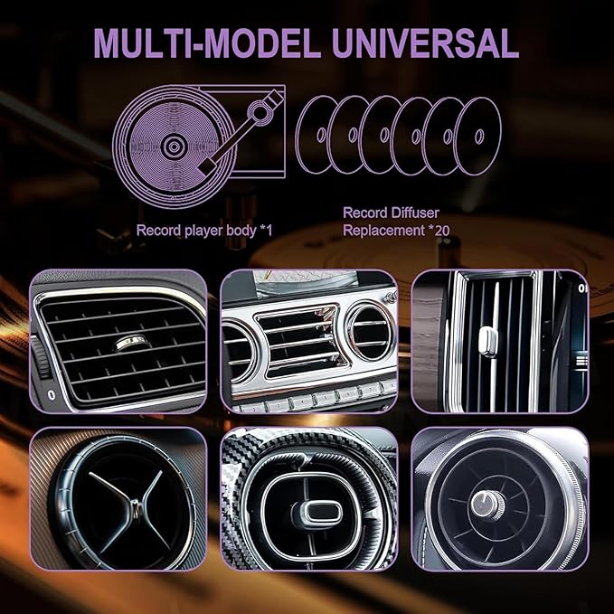 Car Air Freshener Record Player Car Vent Clip Air Diffuser with 12pcs Refill Pads Aromatherapy Tablets for Fans Gift, Music Lovers Gifts
