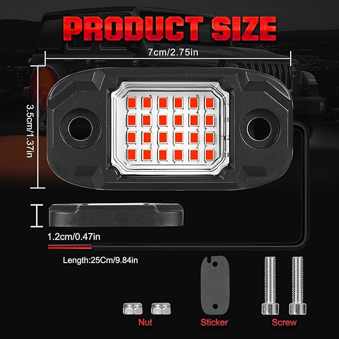 6Pods Red Rock Lights 24 LEDs Chips Neon Trail Rig Lamp Underglow Lights for Cars Trucks SUV ATV UTV (Red)