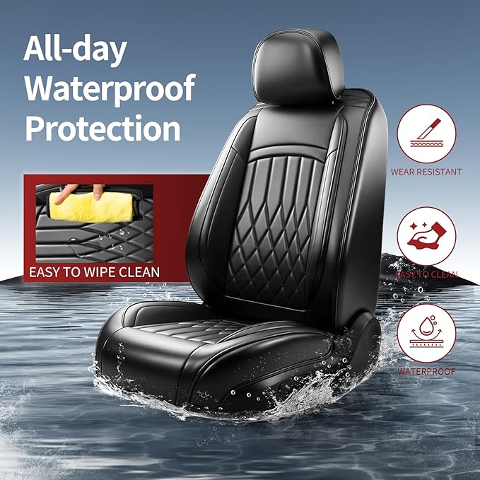 Fit Palisade Car Seat Covers for Hyundai Palisade 2020-2026 - Premium Leather, Waterproof, All-Weather, Airbag Compatible, Breathable, Easy Install,Only 2 Front seat Covers, Black