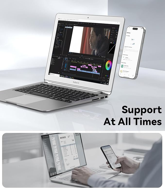 CloudValley Magnetic Phone Holder for Laptop Designed for iPhone 17/16/15/14/13/12 MagSafe, Adjustable Phone Monitor Side Mount, Slim Portable Foldable Computer Expansion Bracket, Silver