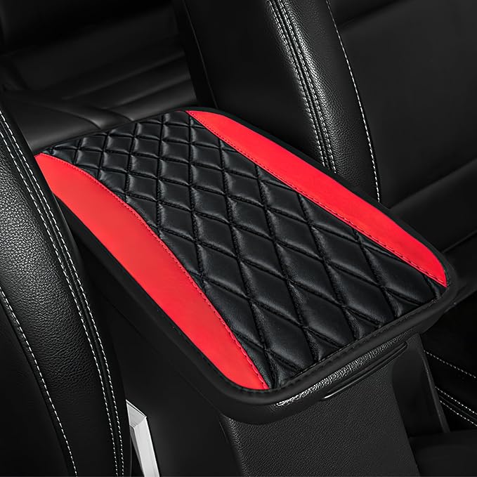 Car Center Console Cushion Pad, 12.72"×7.52" Leather Waterproof Auto Armrest Seat Box Protector, Car Center Console Cover, Universal Interior Decor Car Accessories for SUV Truck (Red)