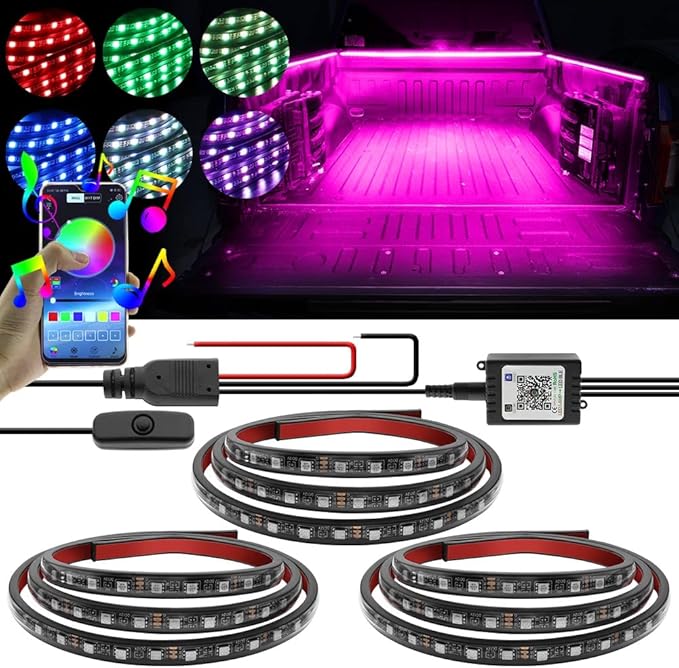 Pickup Truck Bed LED Lights,3 Pcs(2x59 +1x35 inch) LED Strip Lights 16 Million Colors with APP Control Sync to Music Neon LED Strip for Pickup Truck,SUV,RV,Boat.(3 Light Bars)