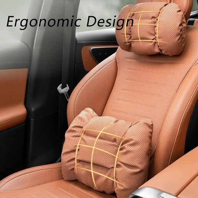 Neck Pillow Automotive Seat Cushions for Mercedes Benz C-Class Sedan W206 W205 W204 W203 W202 CL203 Sedan Saloon, Relieving Neck Stiffness Sciatica Relief Car Headrest Lumbar Pillow,Red