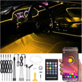 6 Meters Optic Fiber Car Ambient Lighting with Bluetooth App Control + RF Remote Control 64 Colors Multicoloured Music Interior Footwell Lighting Kit DC 12V 1W