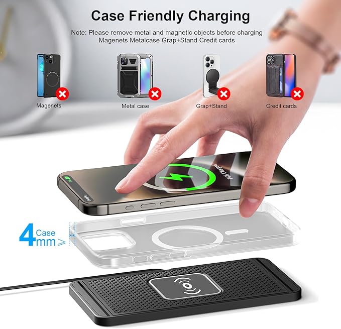 Wireless Charging Pad for Car for Subaru XV Forester Outback Impreza BRZ WRX Legacy, 15W Fast Wireless Charger Mat Non-Slip Silicone Car Center Console Phone Charging Pad,B/15W-USB