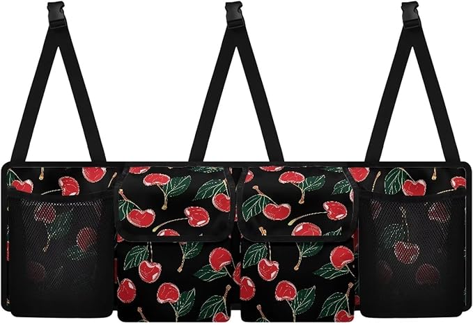 Cherry Car Trunk Organizers, 37.1" x 11.8" Backseat Hanging Organizer with 4 Storage Bag, Waterproof Car Organizer with Adjustable Strap, Car Interior Accessories
