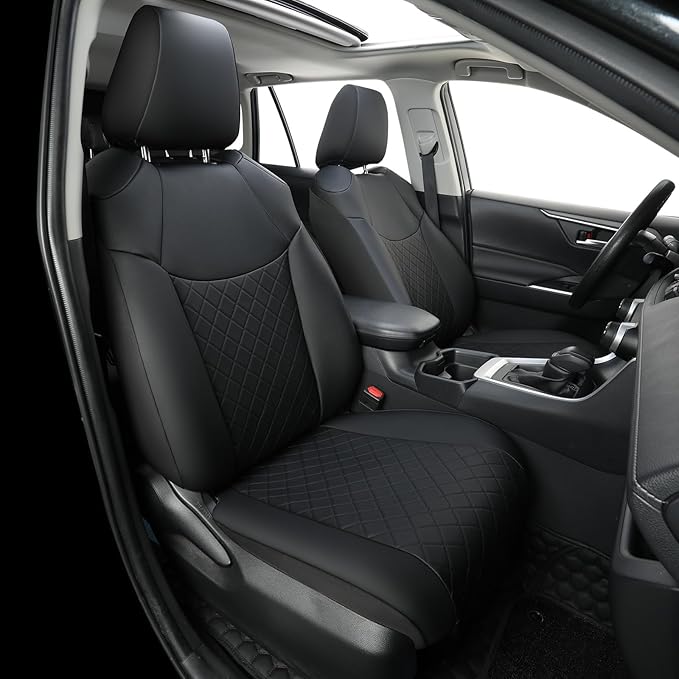 GIANT PANDA Full Set Car Seat Covers Custom Fit for Toyota Rav4 2019 2020 2021 2022 2023 2024 2025 Rav 4 Hybrid (XLE/LE/XLE Premium/Limited), Front & Rear/Back Accessories, Faux Leather (Black)