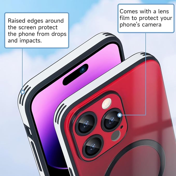 Guppy Compatible with iPhone 15 Pro Max Case Magnetic, with Full Camera Lens Protector [Compatible with MagSafe] Scratch Resistant Gradient Glass Back Cover Phone Case-Red