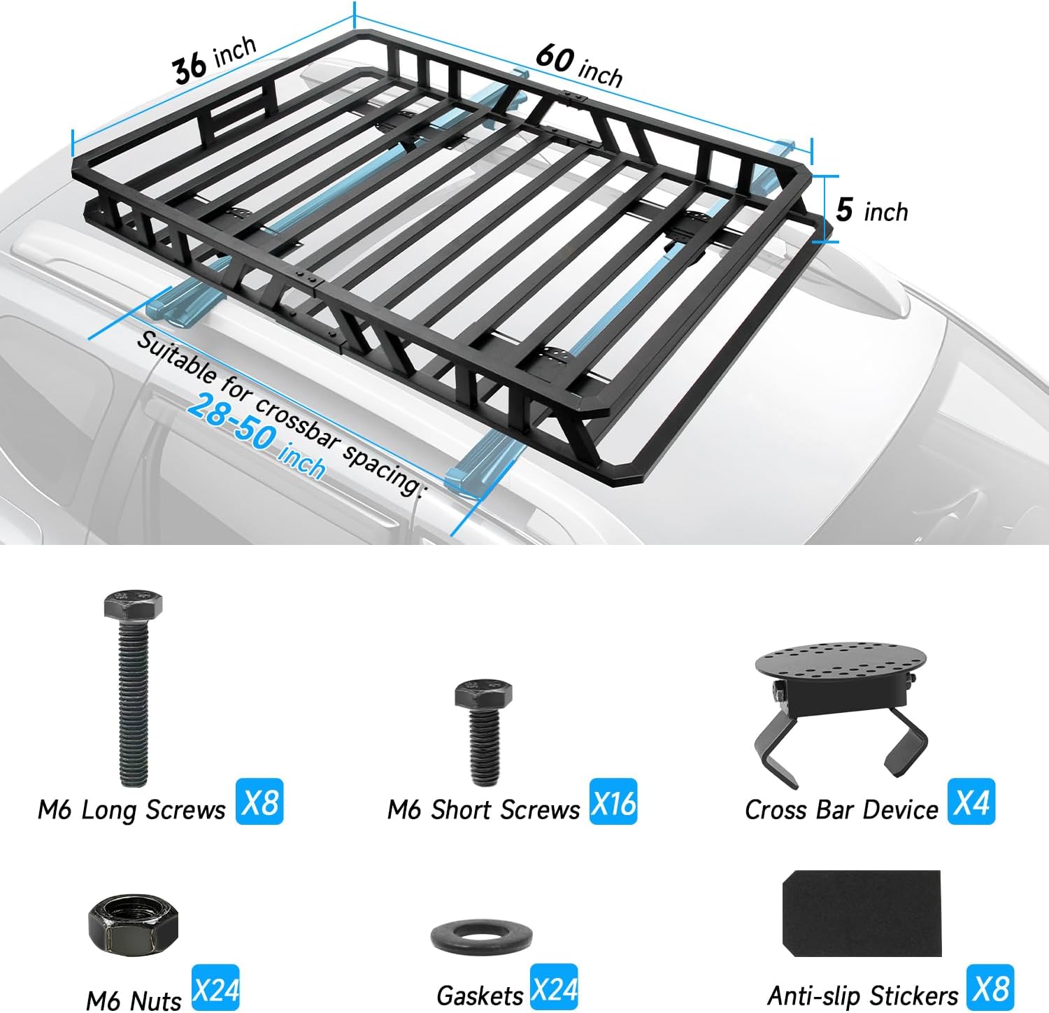 NIHAO 60"x36"x5" Heavy Duty Roof Rack Cargo Carrier, Universal Car Top Luggage Basket for SUV, Truck, RV, Pickup, Holds Up to 250 Lbs