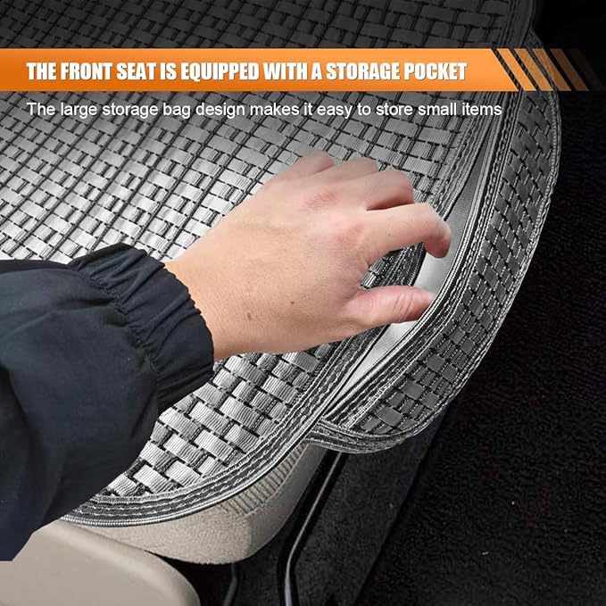 2PCS Breathable Car Seat Covers, Anti-Slip Ice Silk Cushion with Storage Pocket, Summer Front Seat Protector Pad, Universal Automotive Interior Accessories for SUV Truck Sedan (Grey)