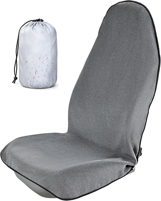 ZIMABLUE 1PC Waterproof Towel Car Seat Cover - 525g Heavy Duty 3-Layer Microfiber Sweat Protector for Bucket Seats - Non-Slip Machine Washable Universal Fit for Gym, Yoga, Beach, Pets & Outdoors-Gray